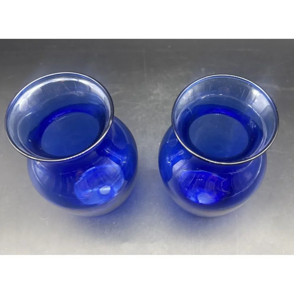 VTG Cobalt Blue Glass Flared Rim Flower Vase‎ 5.5